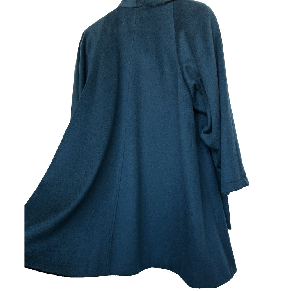 Vintage John Weitz Wool Overcoat Teal Gold Button Draped Scarf Collar Poland 12 - Picture 9 of 16